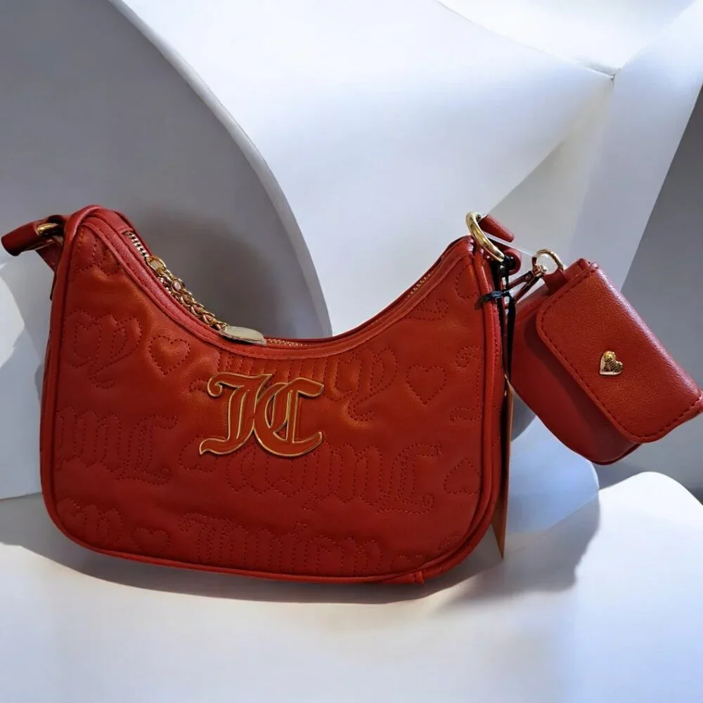Juicy Couture Pink League HOBO Crossbody Bag with Pouch Red NWT